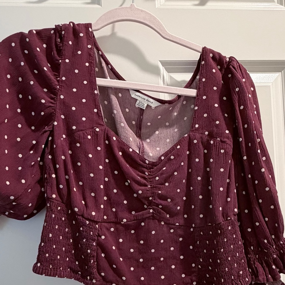 American Eagle Burgundy Polka Dot Crop top